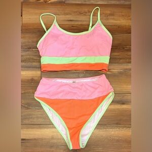 Popvil Bralette Color Block Bikini Set NWT Women’s size L
